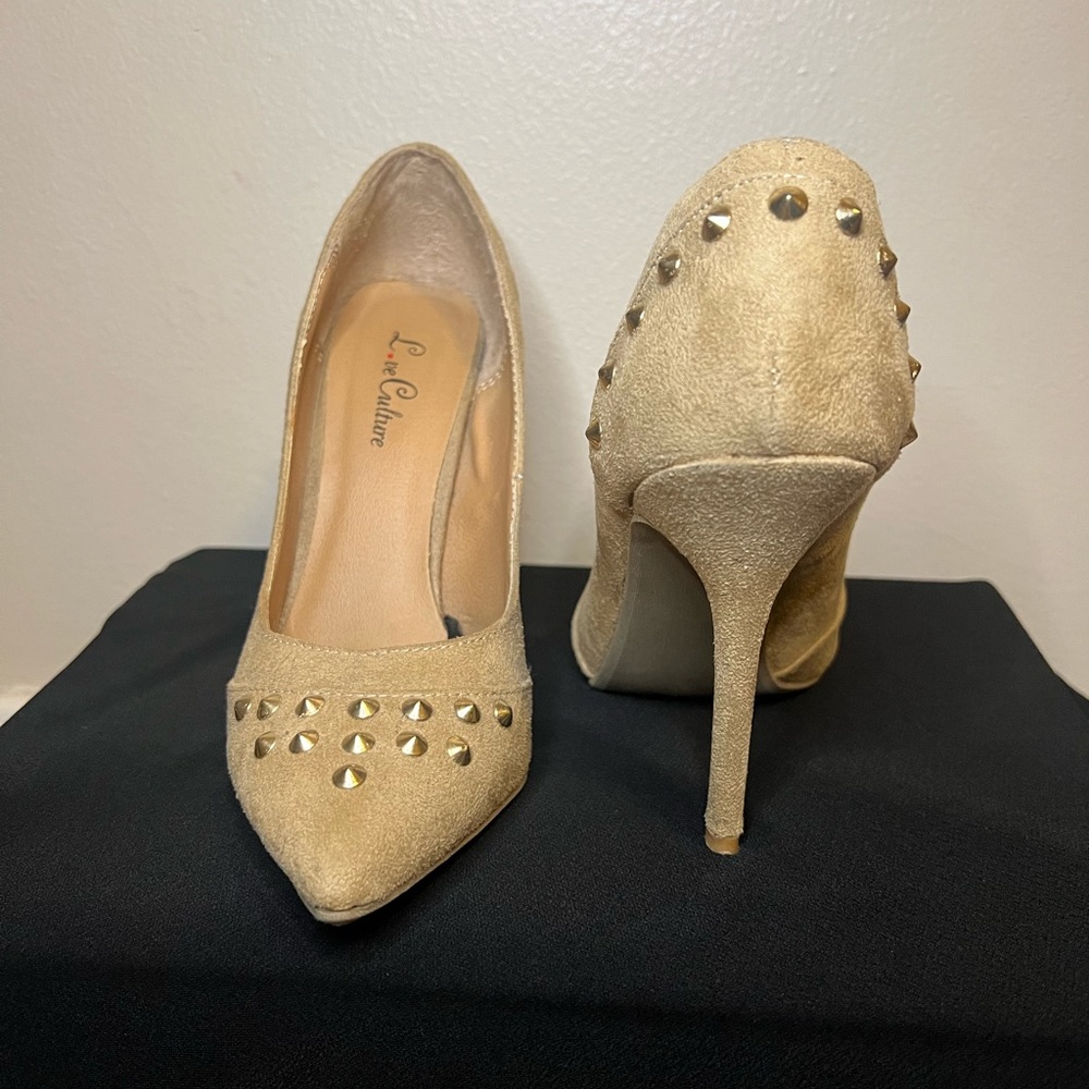 Nude Heels With Stud Decor